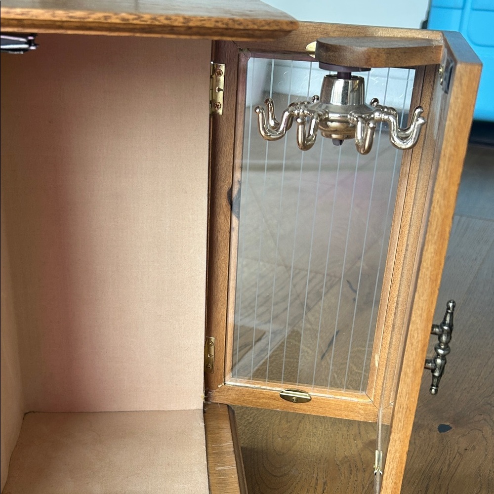 Wood Finish Jewelry Cabinet with Clock in Light Brown - Picture 3 of 10